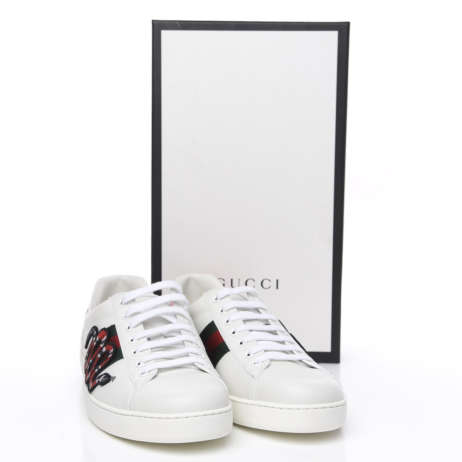 Gucci Calfskin Ayers Kingsnake Embroidered Mens Ace Sneakers 11 Green Red 10 of 11