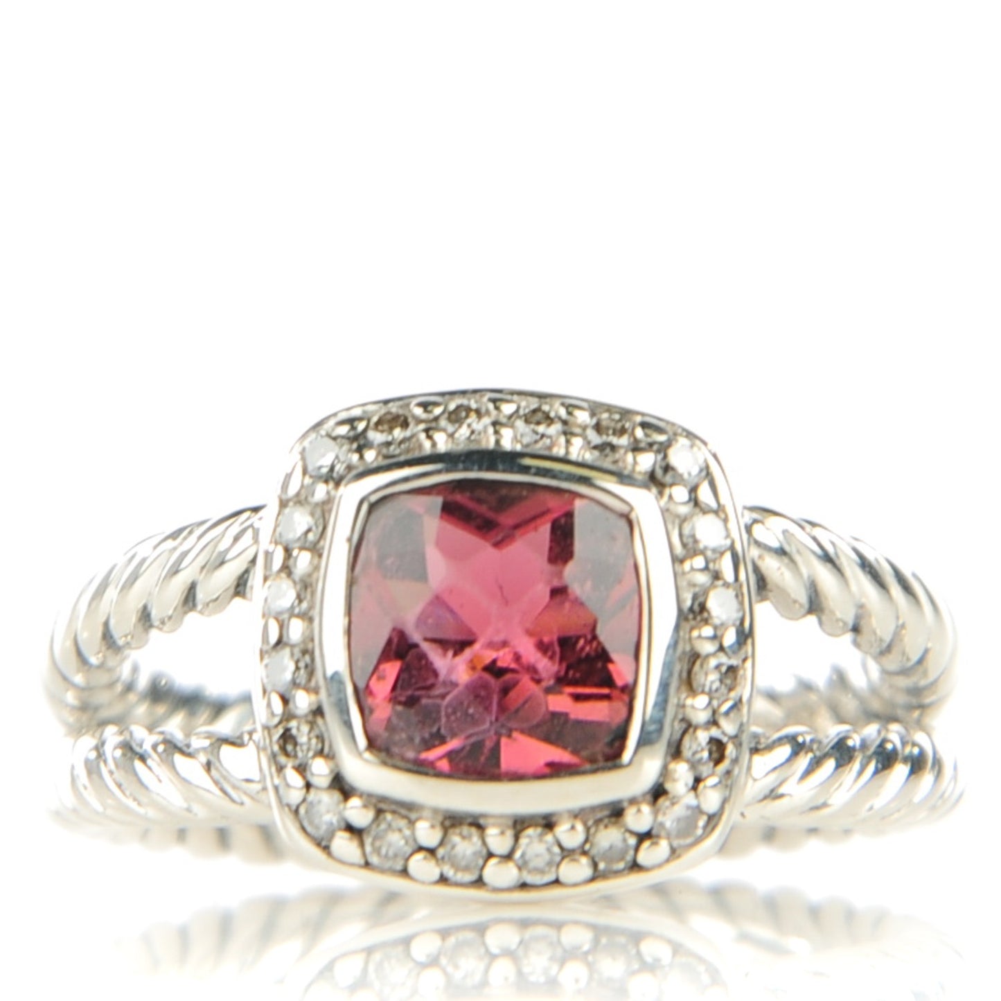 Sterling Silver Diamond Pink Tourmaline 7mm Petite Albion Ring 52 6