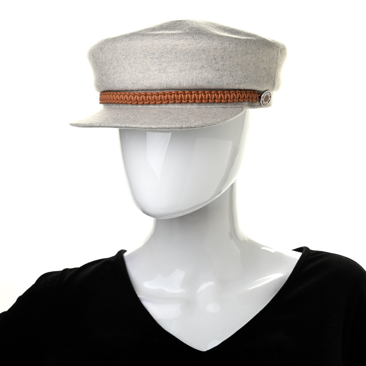 Hermes Cashmere Swift Womens Deauville Cap 59 Gris Flanelle Gold 2 of 9