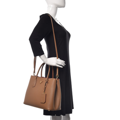 Prada Saffiano Cuir Medium Double Bag Caramel Fuoco 2 of 11