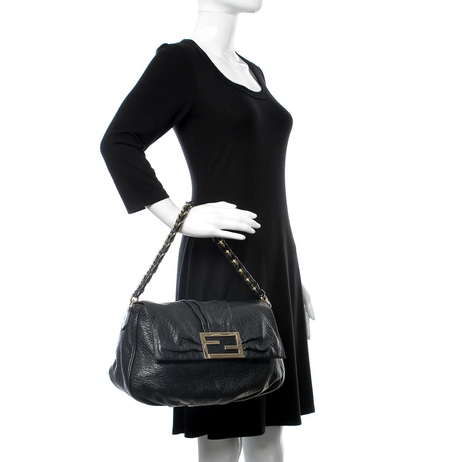 Fendi Crinkled Lambskin Mia Shoulder Flap Black 2 of 16