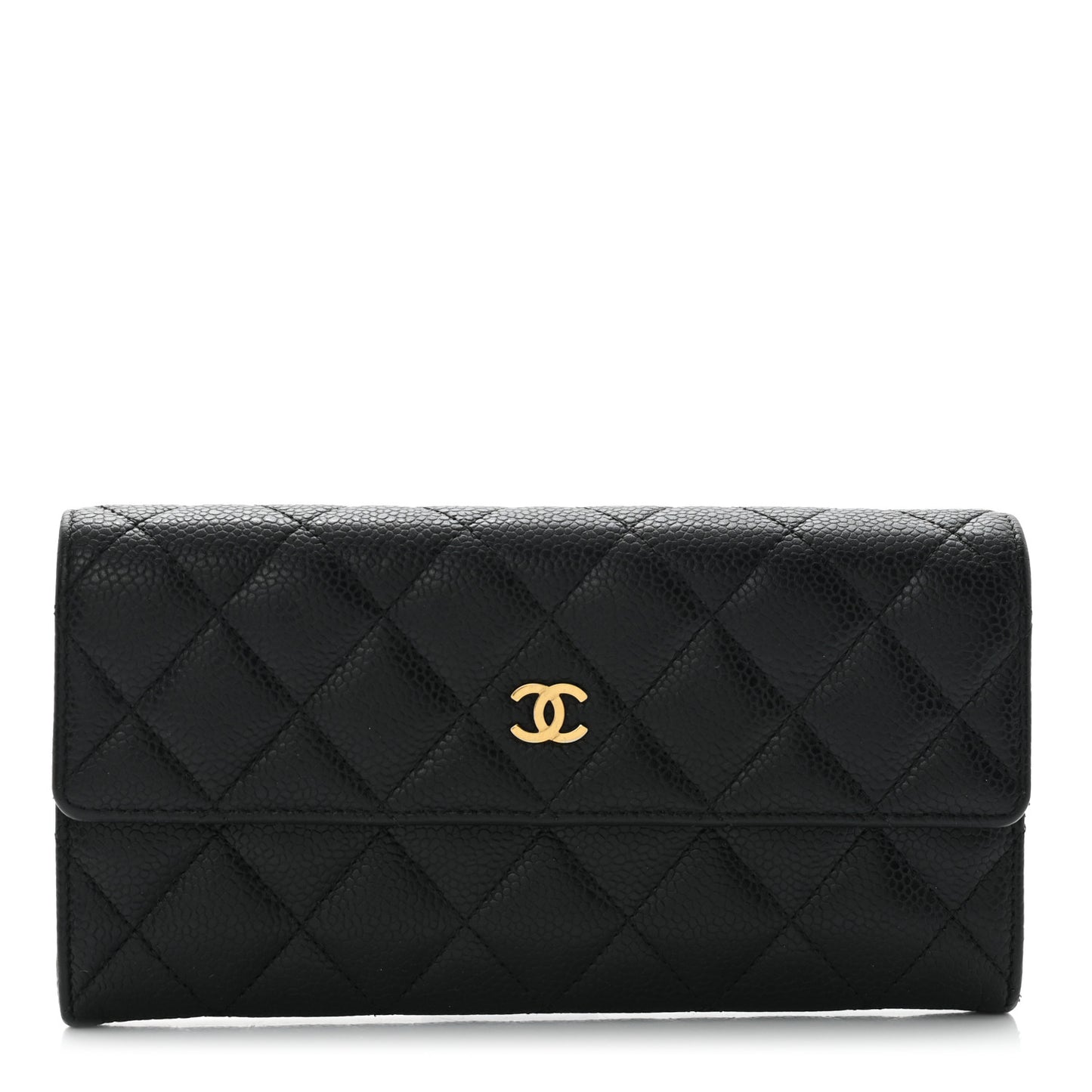 Caviar Quilted Large Gusset Flap Wallet Black