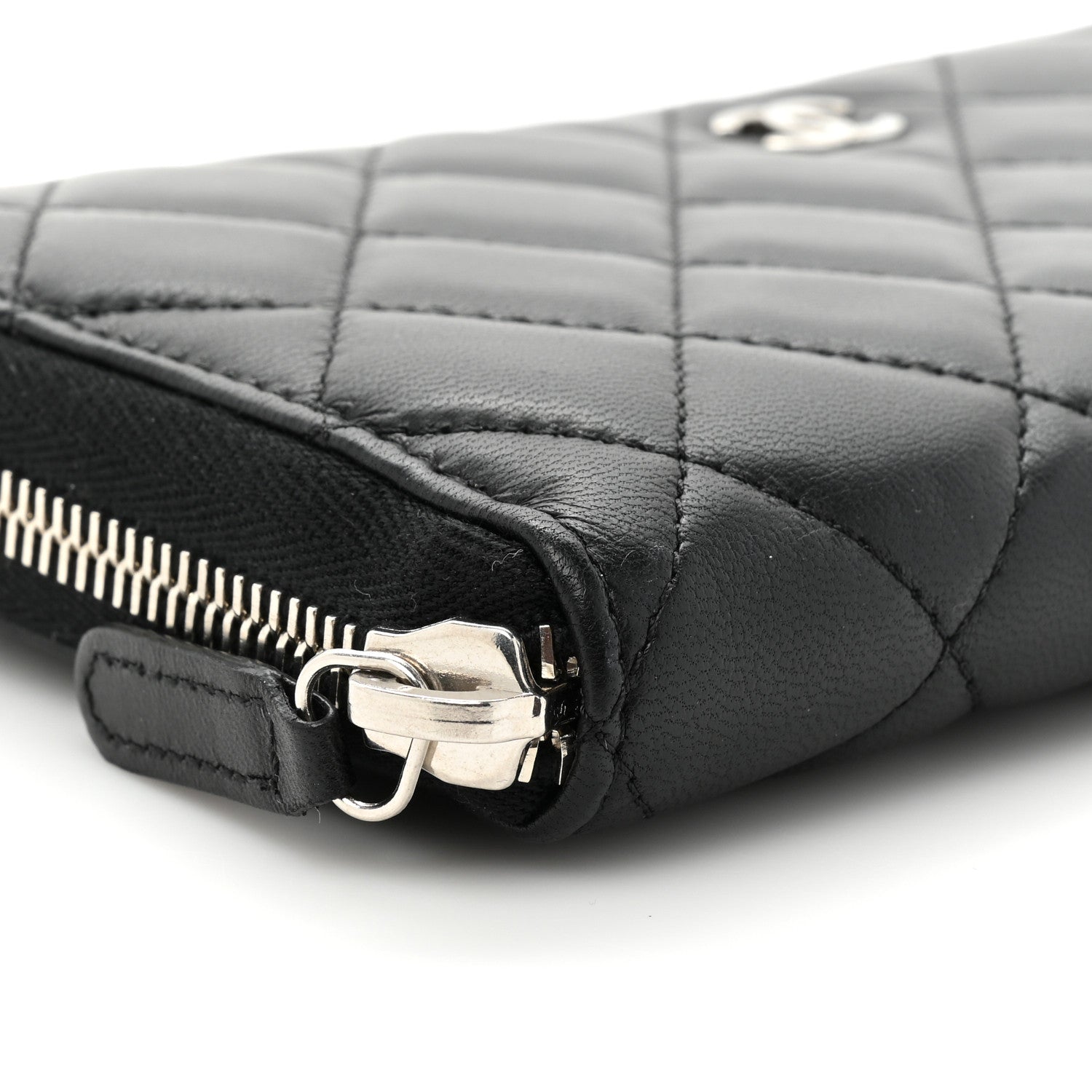 Chanel Lambskin Quilted Large Gusset Zip Around Wallet Black 13 of 15