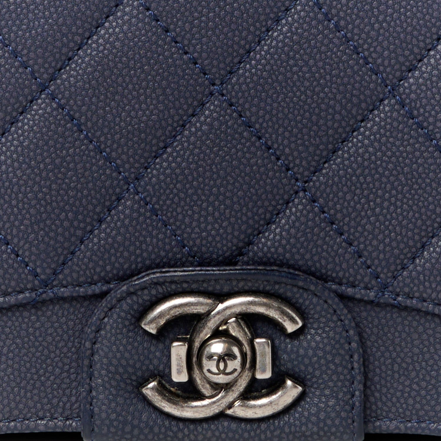 Chanel Washed Caviar Quilted Small Square Turn Around Ligne Flap Navy 9 of 12