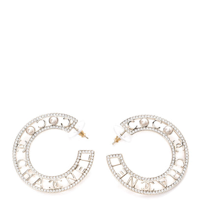 Chanel Crystal Pearl Bow-tiful CC Hoop Earrings Gold 1 of 4