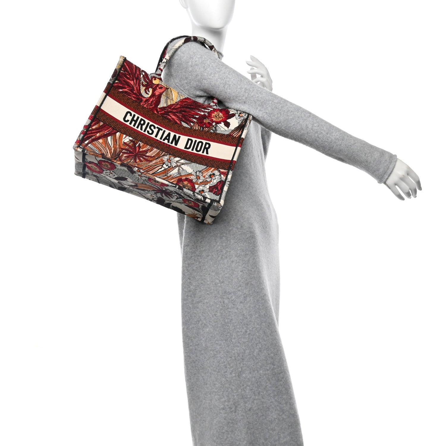 Christian Dior Canvas Embroidered Phoenix Medium Book Tote Red