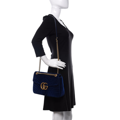 Gucci Velvet Matelasse Medium GG Marmont Shoulder Bag Cobalt Blue 2 of 13