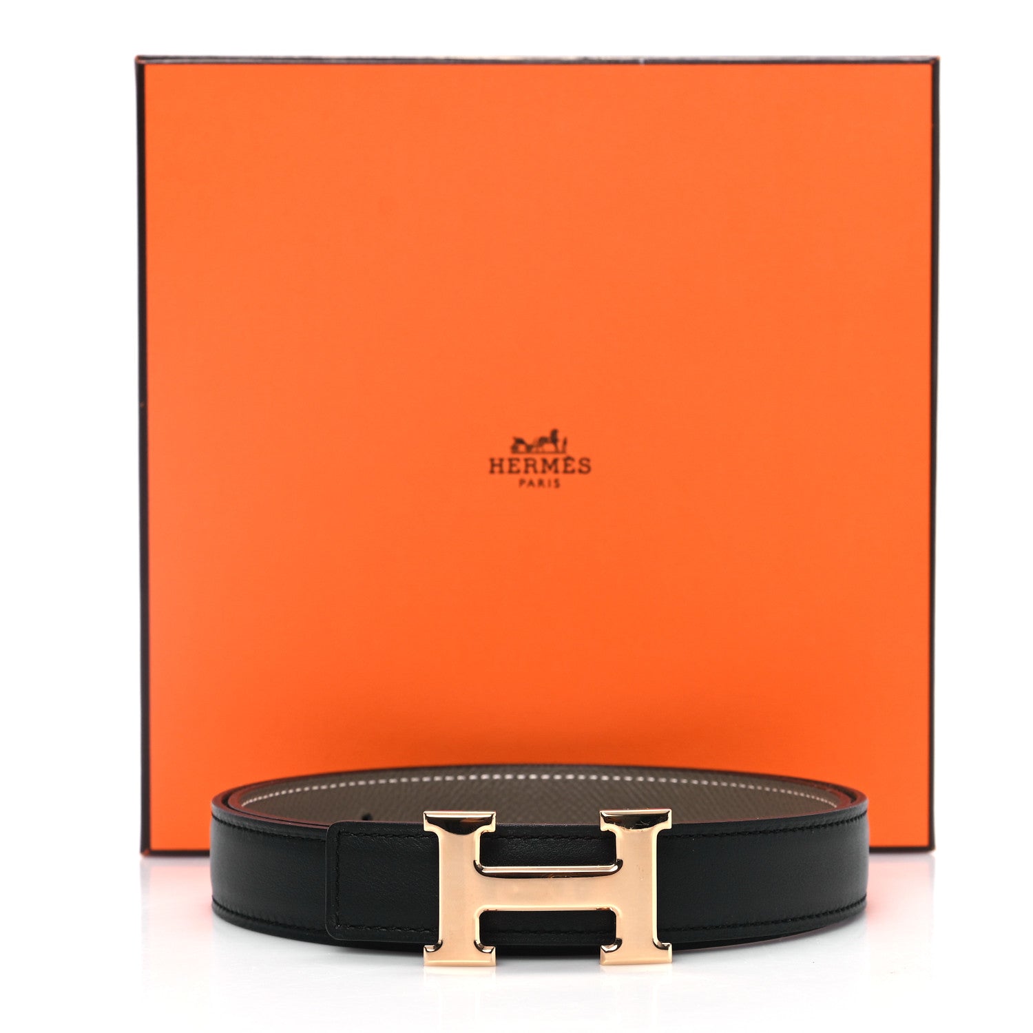 Hermes Box Epsom 24mm Mini Constance H Belt 80 Black Etoupe 6 of 6