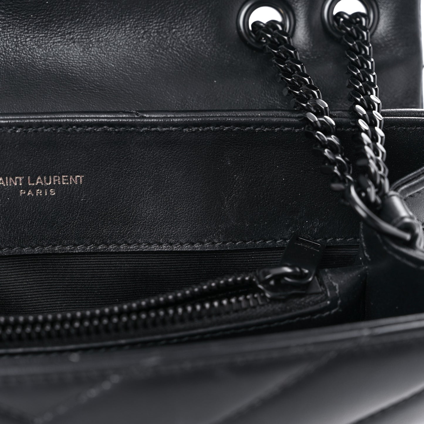 Calfskin Y Quilted Monogram Monochrome Small Loulou Chain Satchel Black