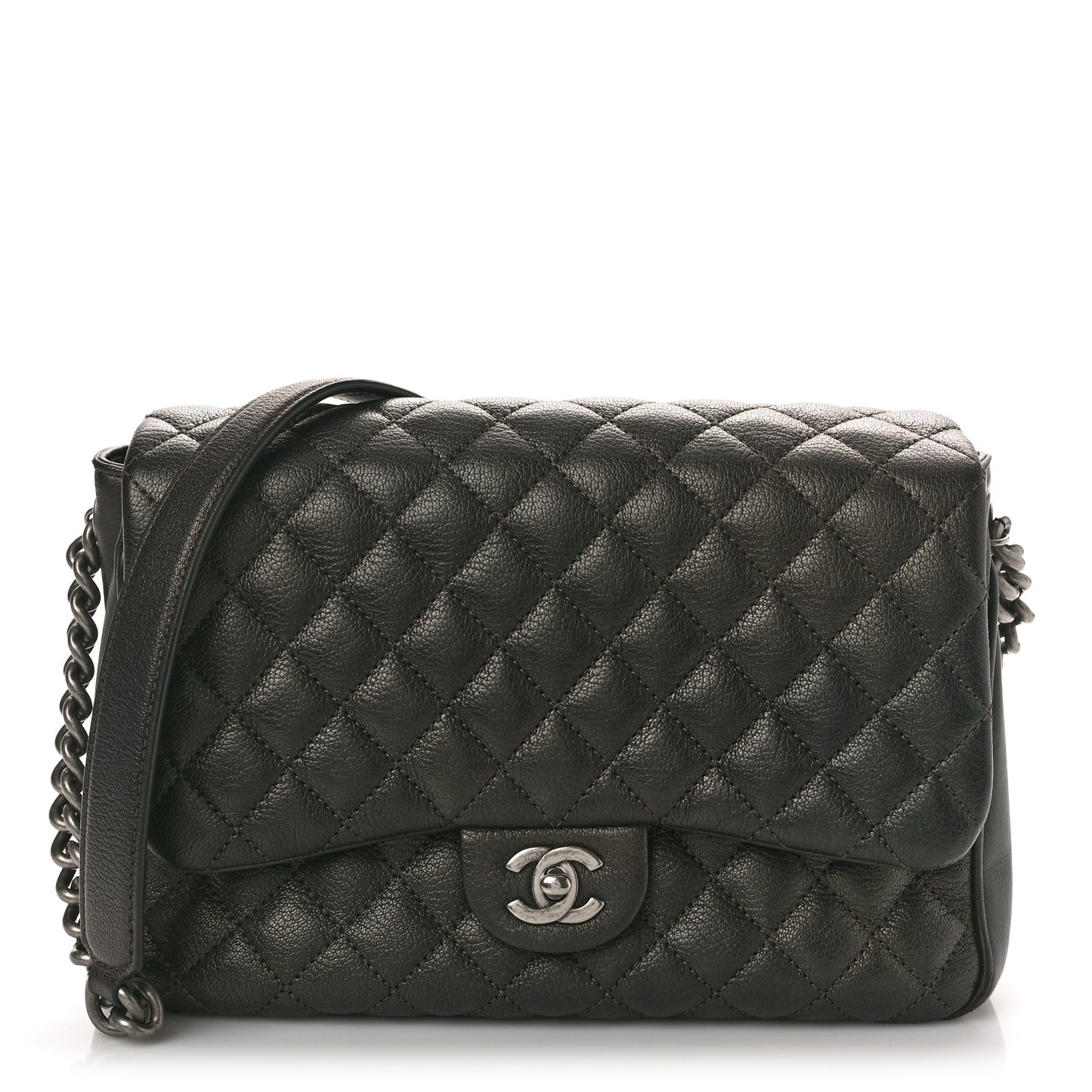 Caviar Quilted Medium Rock In Rome Single Flap Charcoal