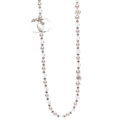 Chanel Resin Pearl Crystal CC Long Necklace Transparent Gold 1 of 6