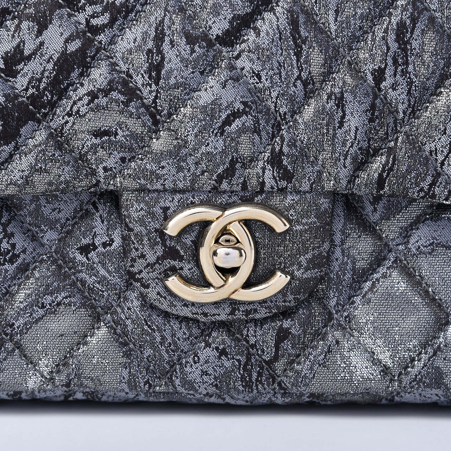 Metallic Brocade Quilted Medium Double Flap Dark Grey