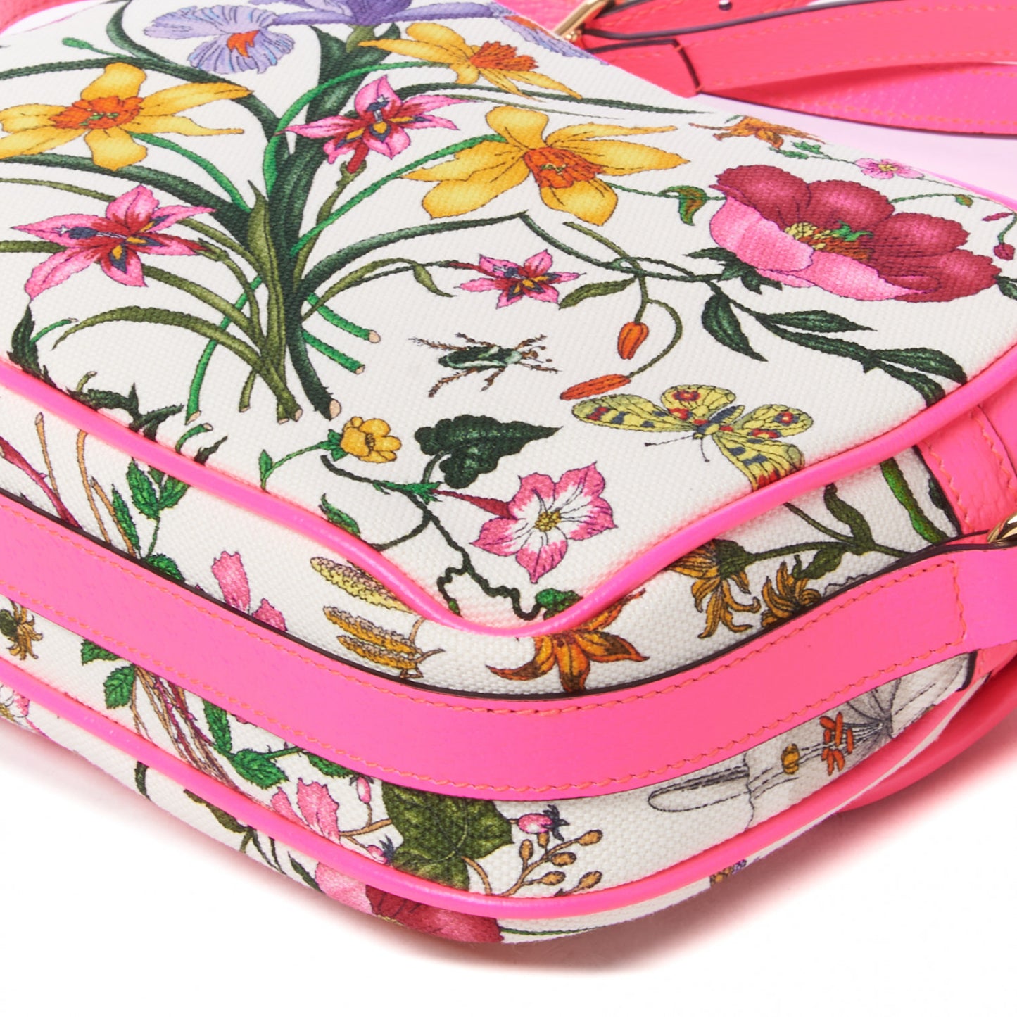 Canvas Flora Floral Shoulder Bag White Fuchsia Fluo