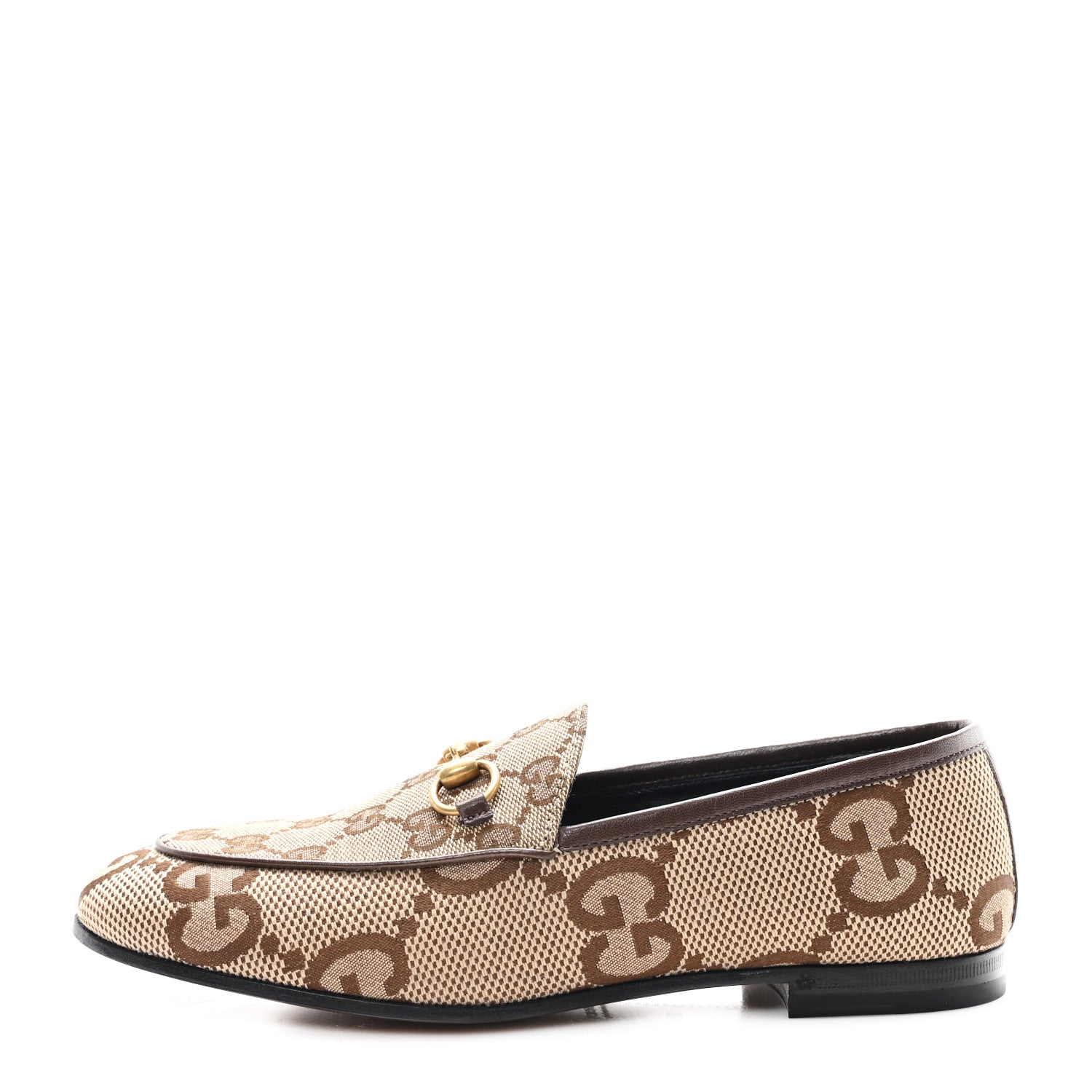 Gucci Monogram Jumbo GG Malaga Kid Horsebit Womens Jordaan Loafers 37 Camel Ebony New Acero Beige 1 of 10