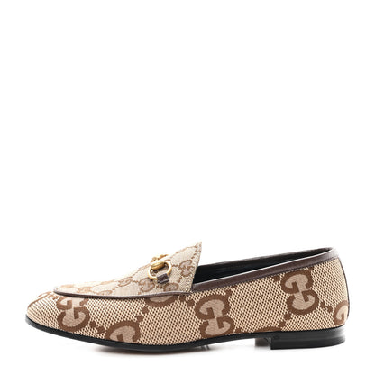 Gucci Monogram Jumbo GG Malaga Kid Horsebit Womens Jordaan Loafers 37 Camel Ebony New Acero Beige 1 of 10