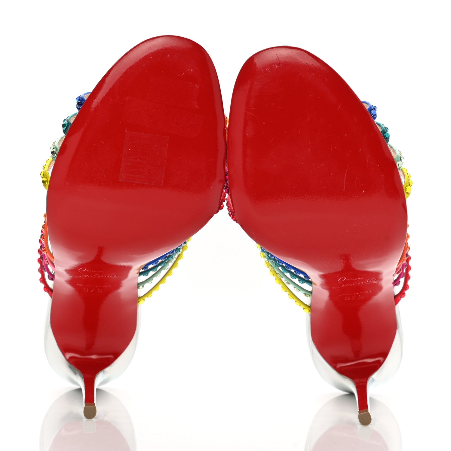 Christian Louboutin Specchio Calfskin Crystal Marthastrass 100 Slide Sandals 37.5 Silver Multicolor 5 of 10
