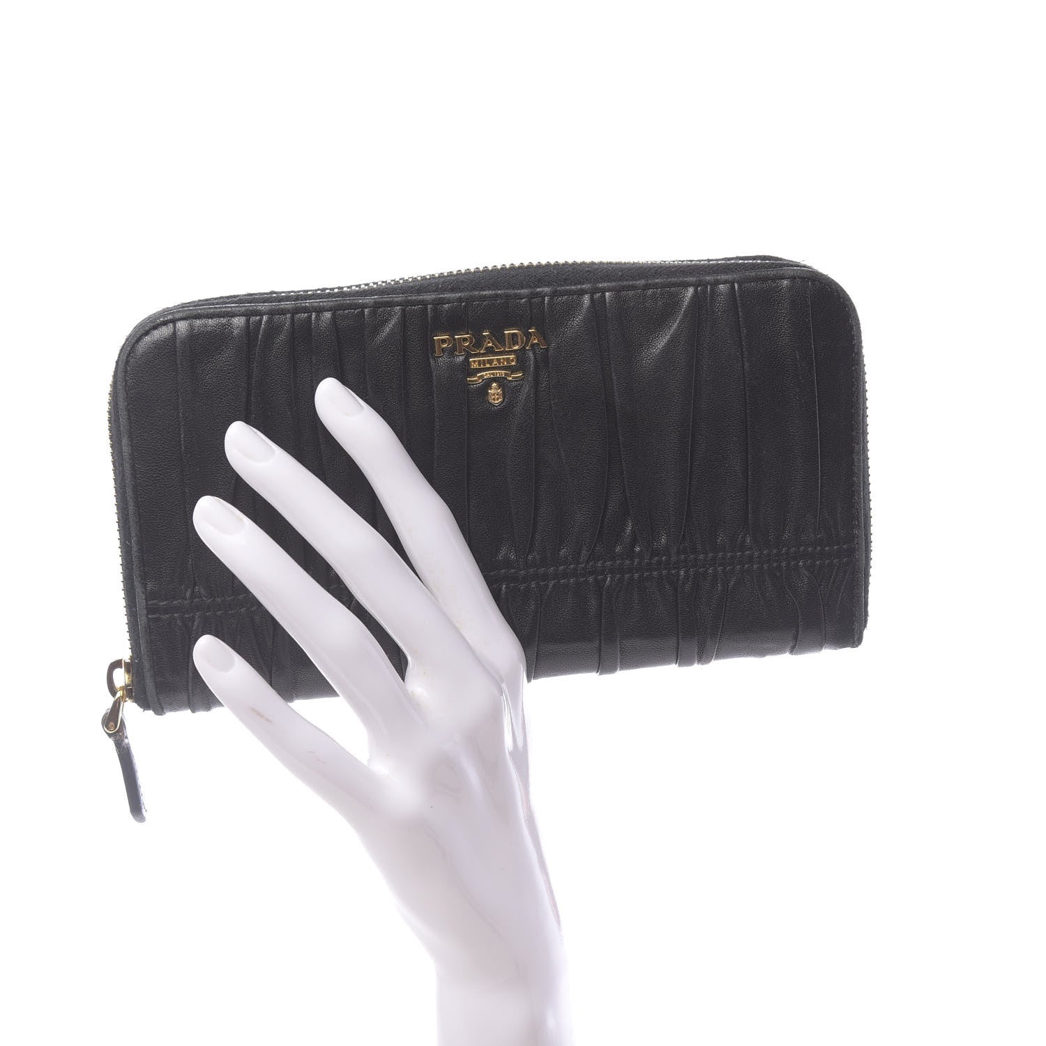 Prada Nappa Gaufre Zip Around Wallet Black 2 of 10