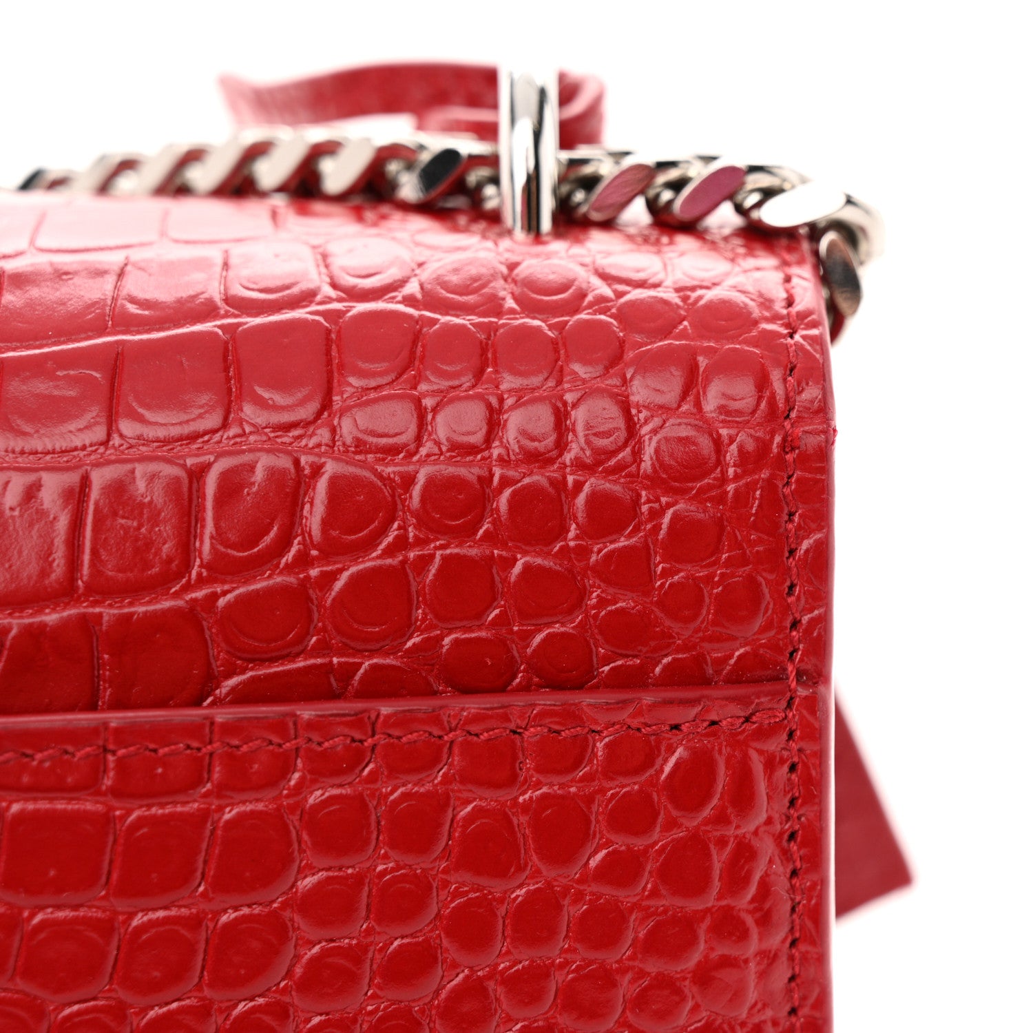 Saint Laurent Calfskin Crocodile Embossed Medium Monogram Sunset Rouge Eros 14 of 15