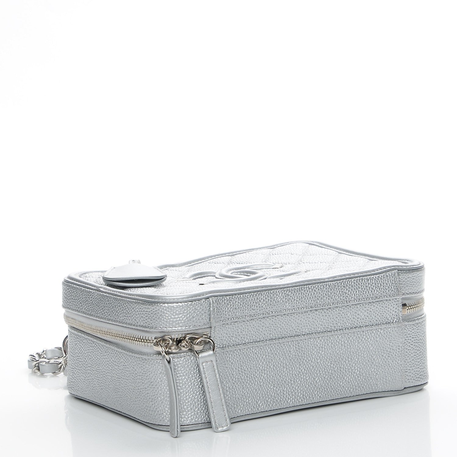 Chanel Metallic Caviar Quilted Medium CC Filigree Vanity Case Silver 5 of 9