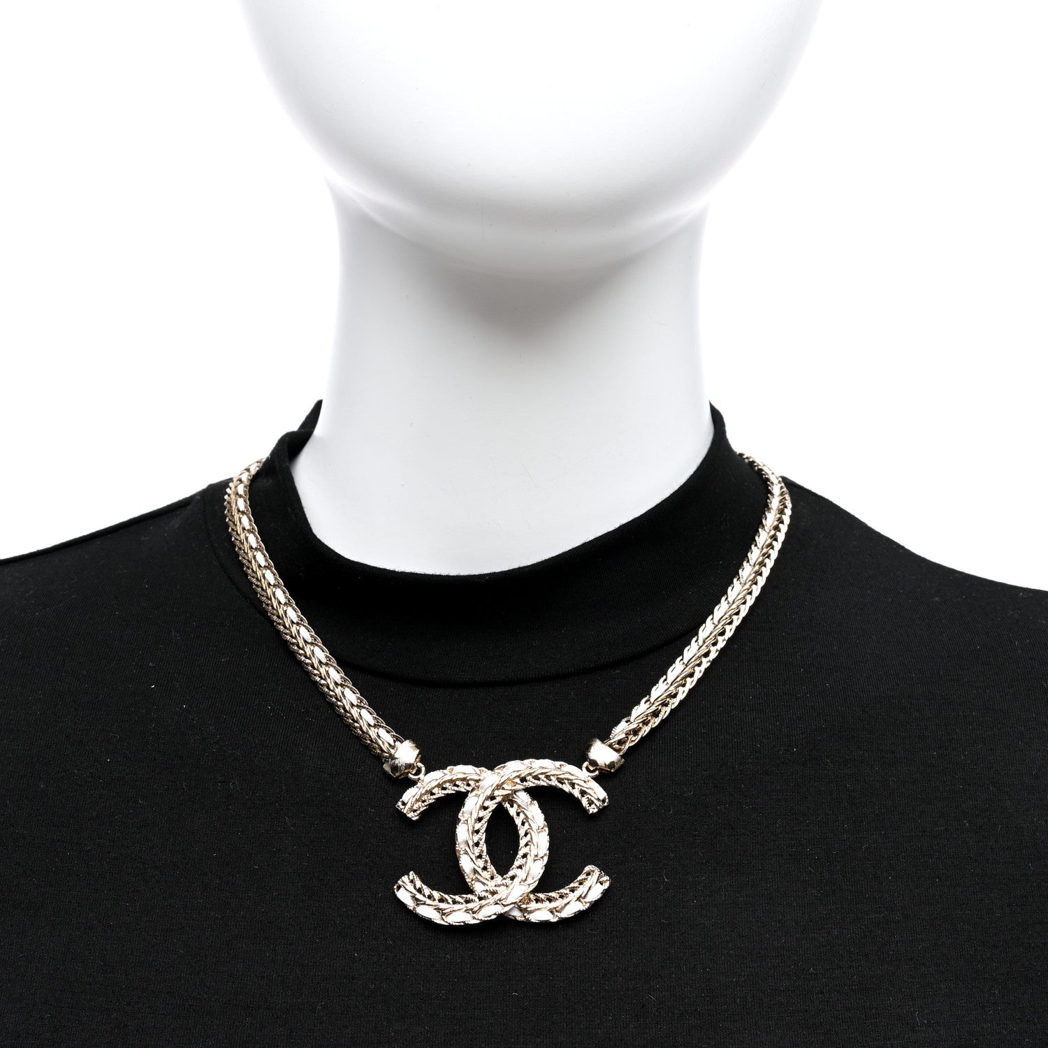 Chanel Metal Lambskin CC Chain Necklace Gold White 2 of 4