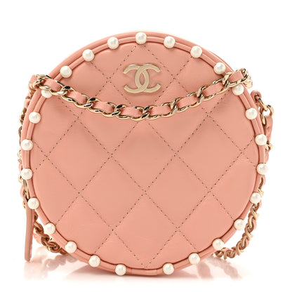 Chanel Calfskin Quilted Pearl Round Clutch With Chain Pink 1 of 10