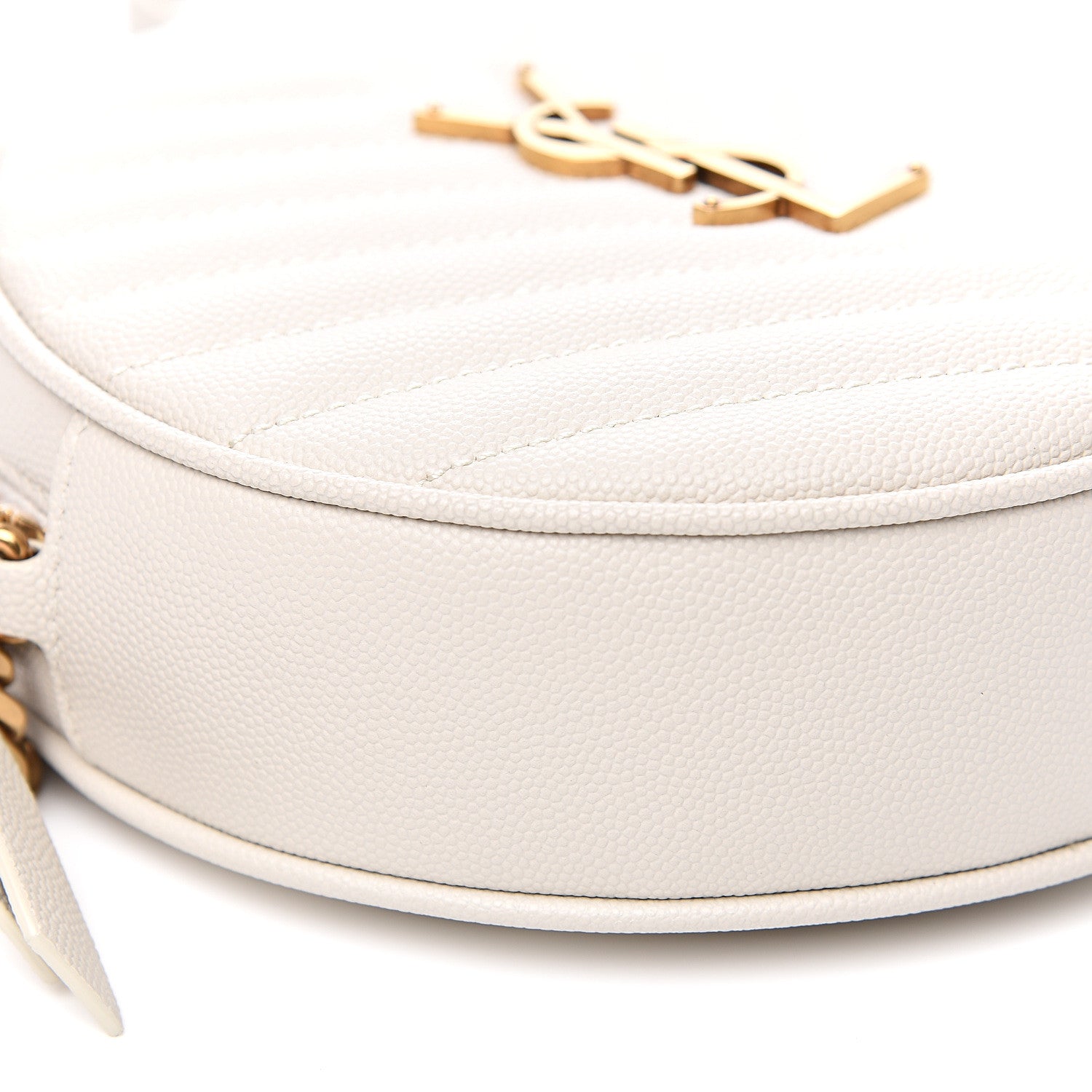 Saint Laurent Grain De Poudre Matelasse Chevron Quilted Round Vinyle Camera Bag White 6 of 8