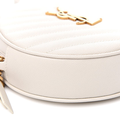 Saint Laurent Grain De Poudre Matelasse Chevron Quilted Round Vinyle Camera Bag White 6 of 8