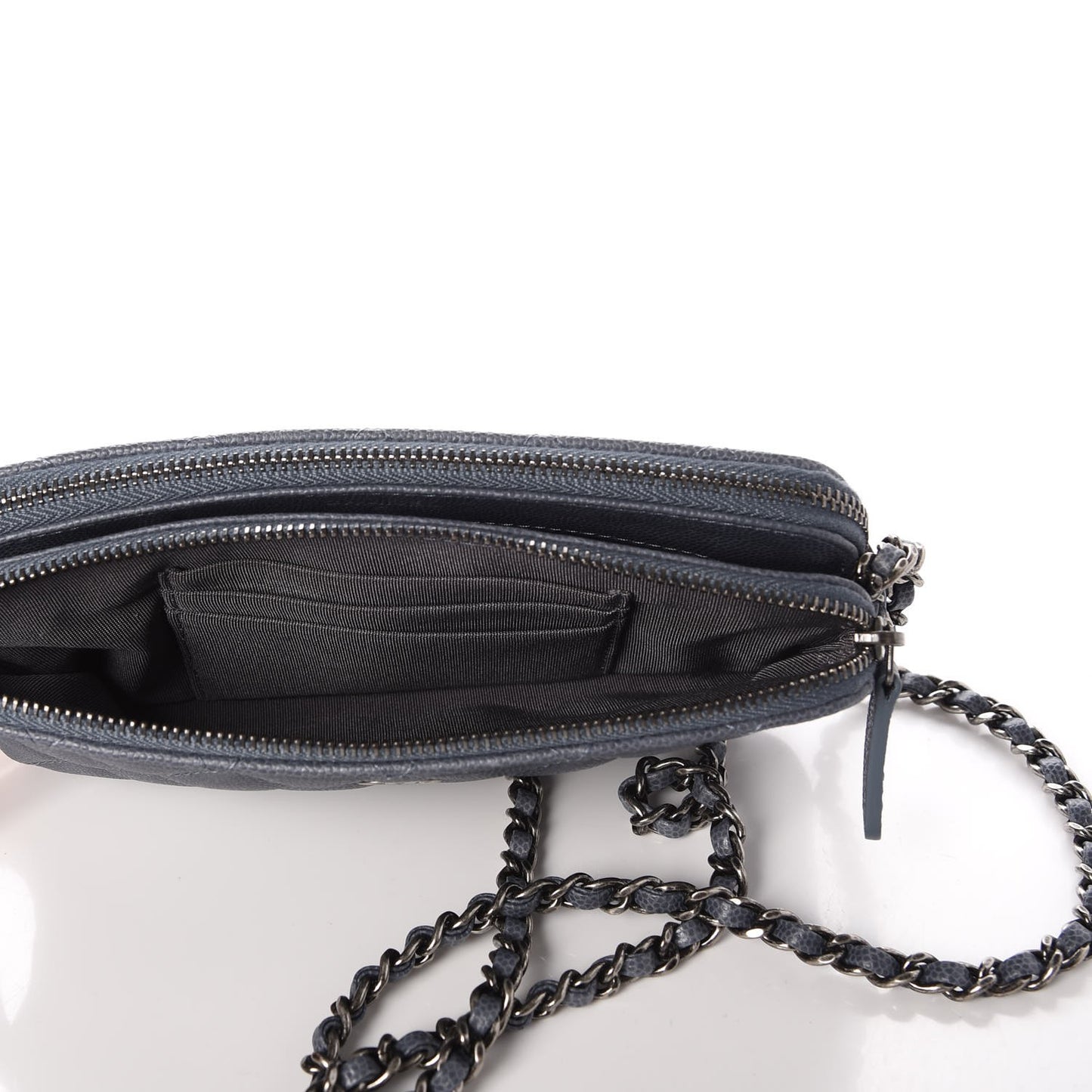 Caviar Quilted Small Clutch With Chain Grey