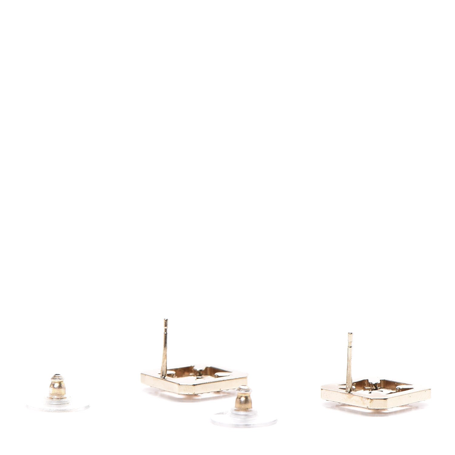 Chanel Crystal Square CC Earrings Gold Pink 3 of 7