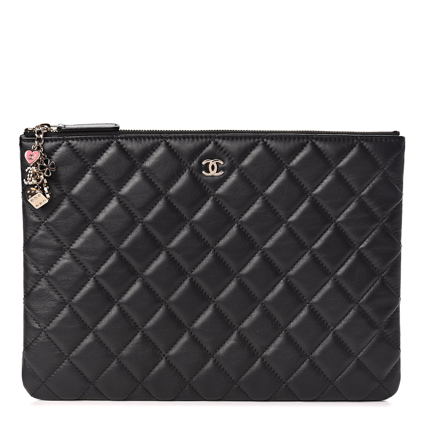 Lambskin Quilted Medium Casino Beauty CC Cosmetic Case Black