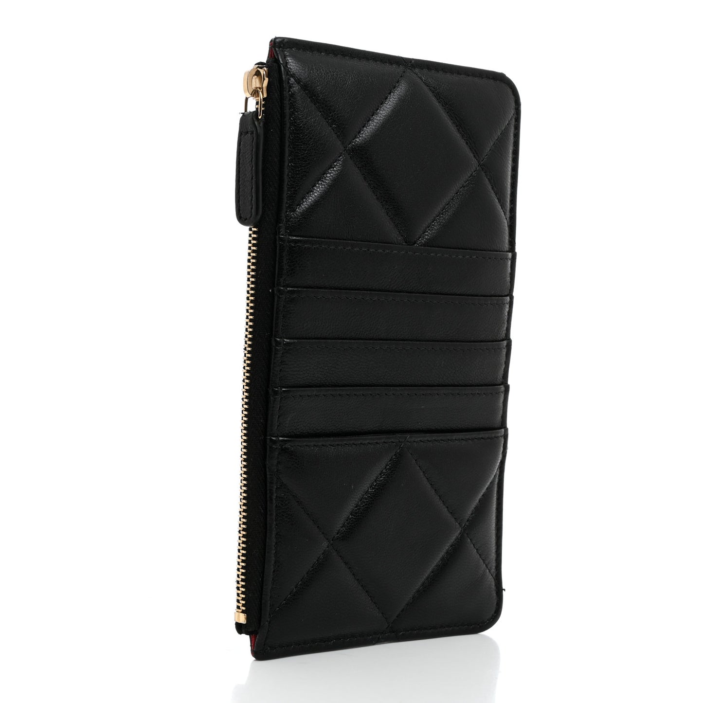 Goatskin Quilted Chanel 19 Flat Wallet Pouch Black
