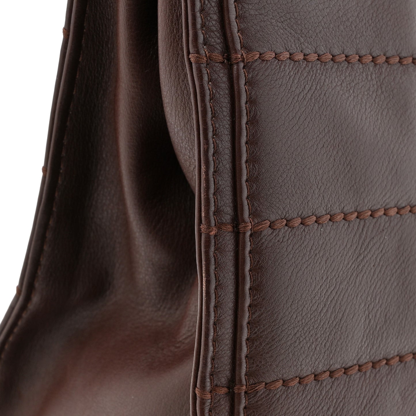 Calfskin Stitched Chocolate Bar Shopping Tote Dark Brown