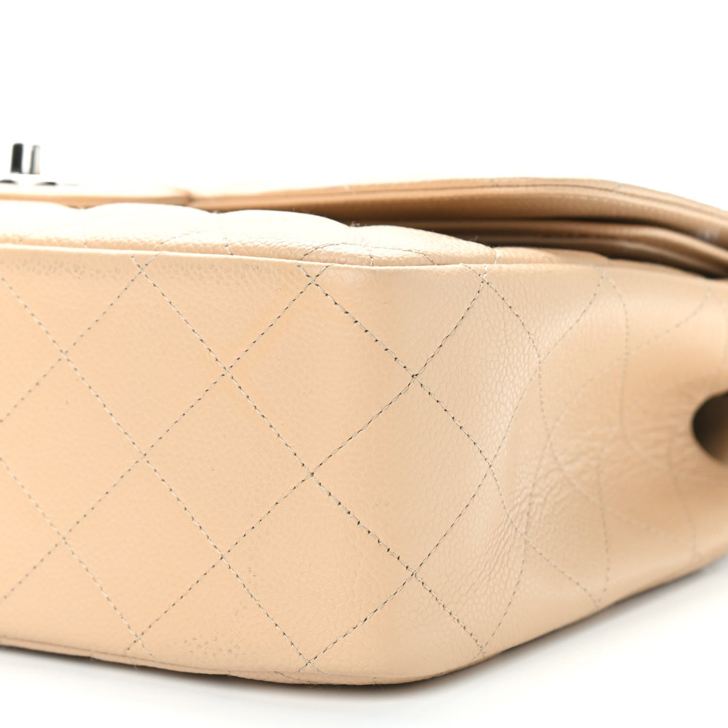 Caviar Quilted Jumbo Double Flap Beige Clair