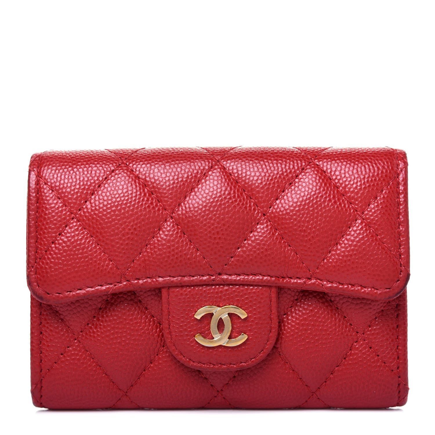 Chanel Caviar Quilted Flap Card Holder Wallet Red 1 of 12