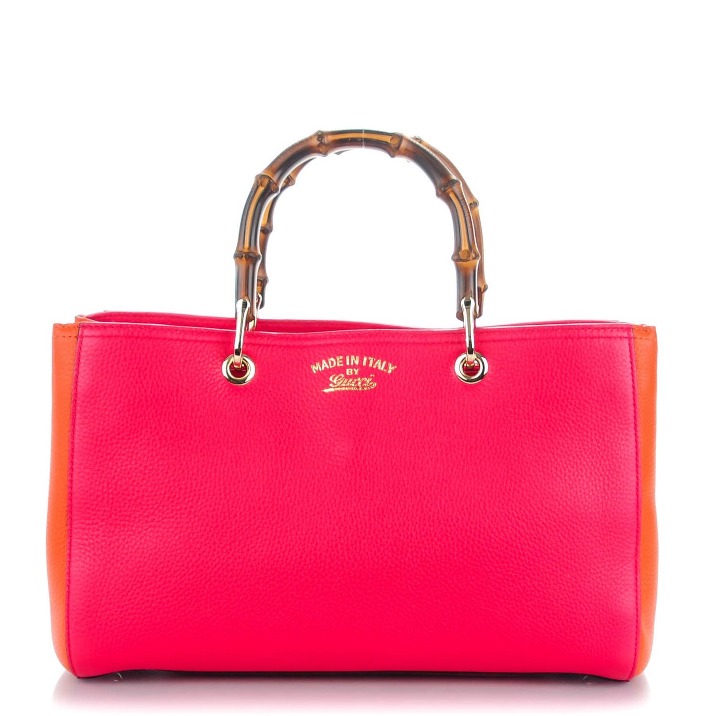 Pebbled Calfskin Bi-Color Medium Bamboo Shopper Tote Fuchsia Orange