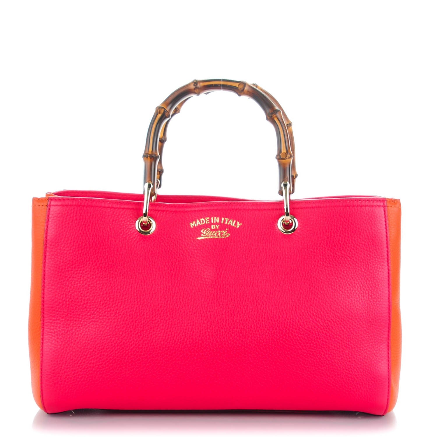 Gucci Pebbled Calfskin Bi-Color Medium Bamboo Shopper Tote Fuchsia Orange 1 of 7
