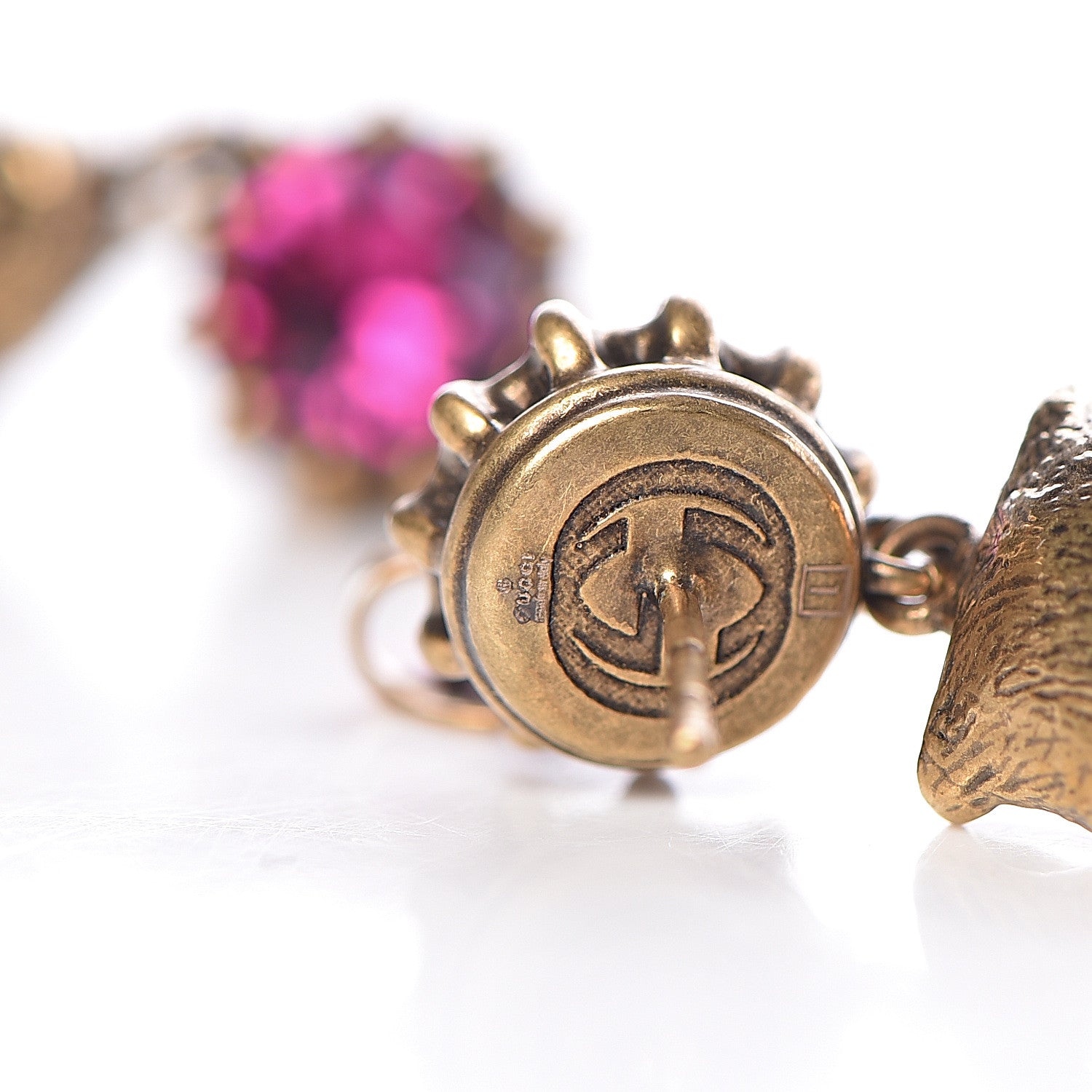 Gucci Metal Crystal Feline Earrings Aged Gold 3 of 4