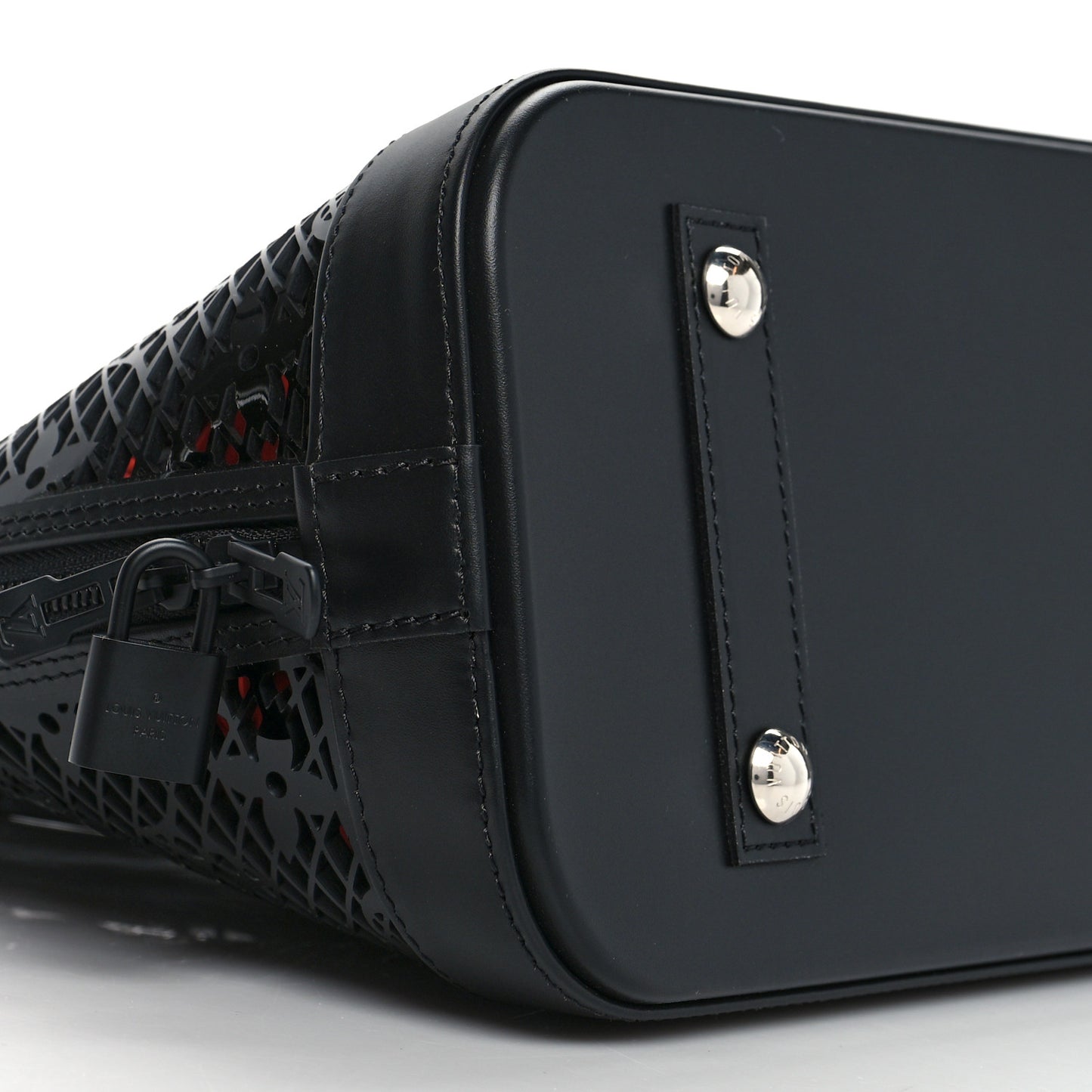 Patent Calfskin Laced Monogram Alma PM Black