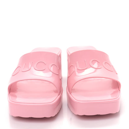 Gucci Rubber Gucci Logo Womens Platform 20/60mm Slide Sandals 41 Wild Rose 2 of 9