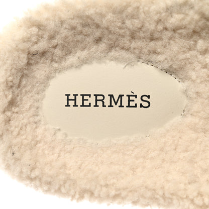 Hermes Suede Goatskin Woolskin Mens Chypre Sandals 41 Brun Fume Ecru 7 of 9