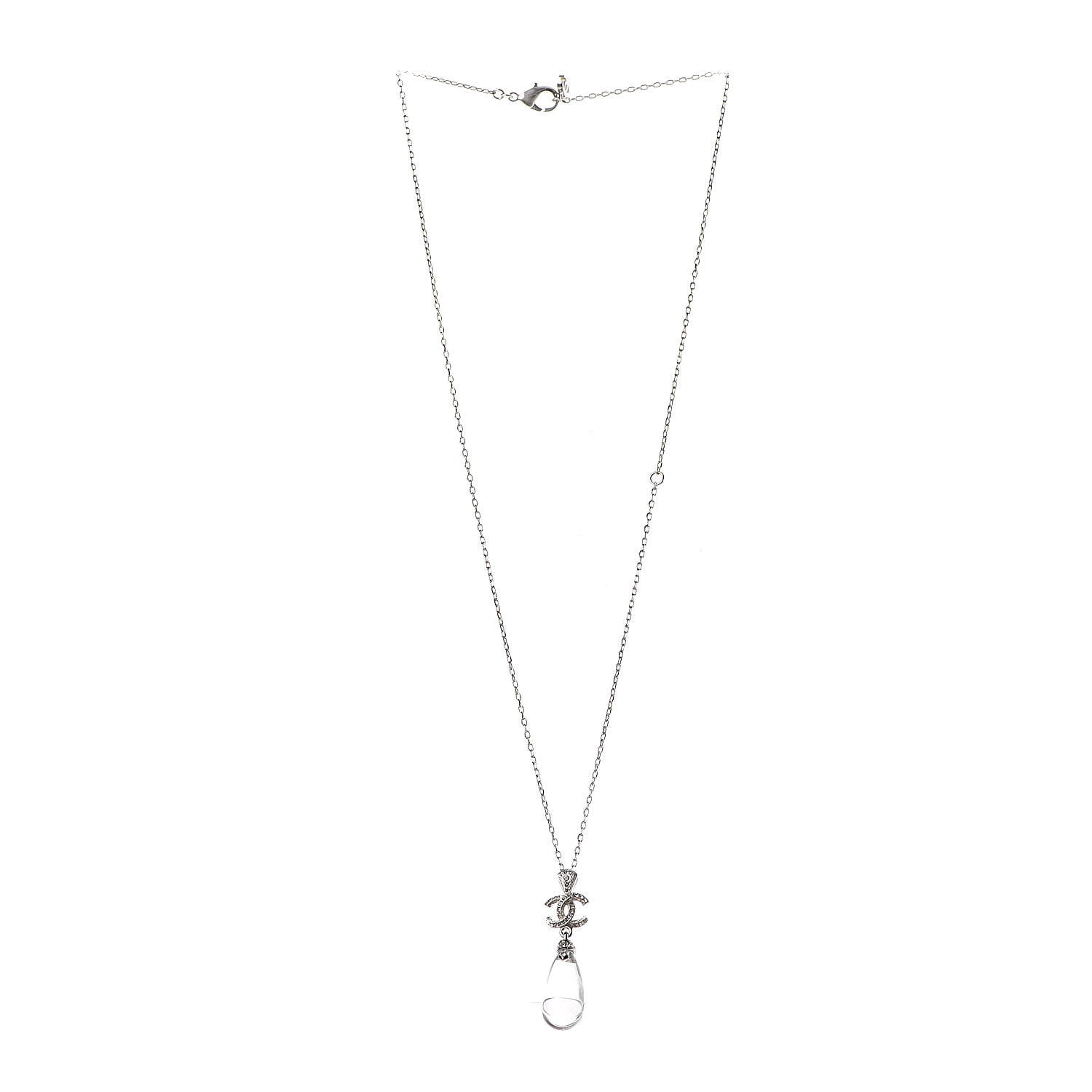Chanel CC Crystal Teardrop Necklace Silver 3 of 6