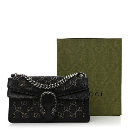 Gucci Jacquard Black Denim GG Monogram Textured Dollar Calfskin Small Dionysus Shoulder Bag Black Ivory 11 of 11