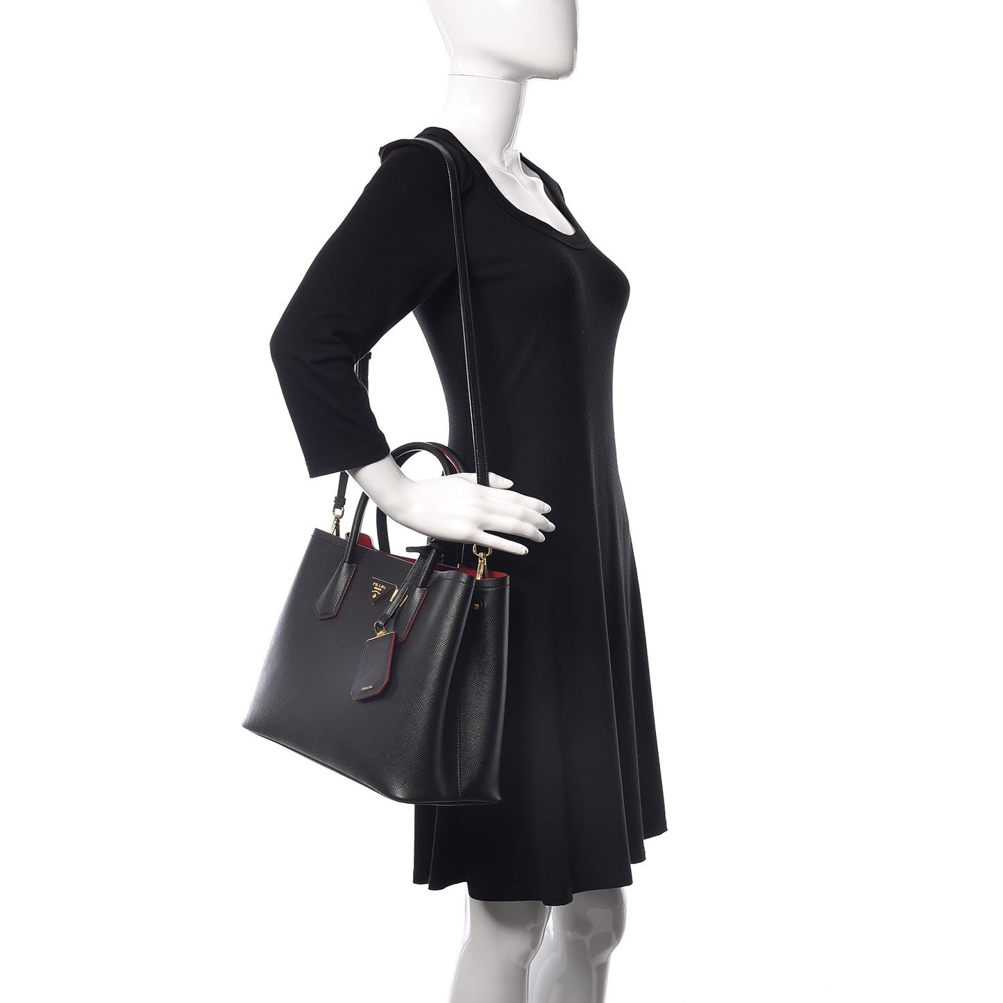Saffiano Cuir Medium Double Bag Black Fuoco