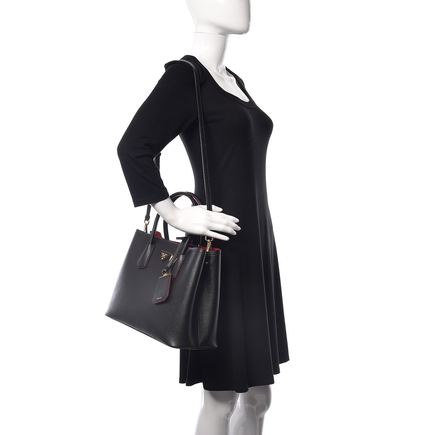 Prada Saffiano Cuir Medium Double Bag Black Fuoco 2 of 23