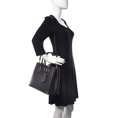 Prada Saffiano Cuir Medium Double Bag Black Fuoco 2 of 23