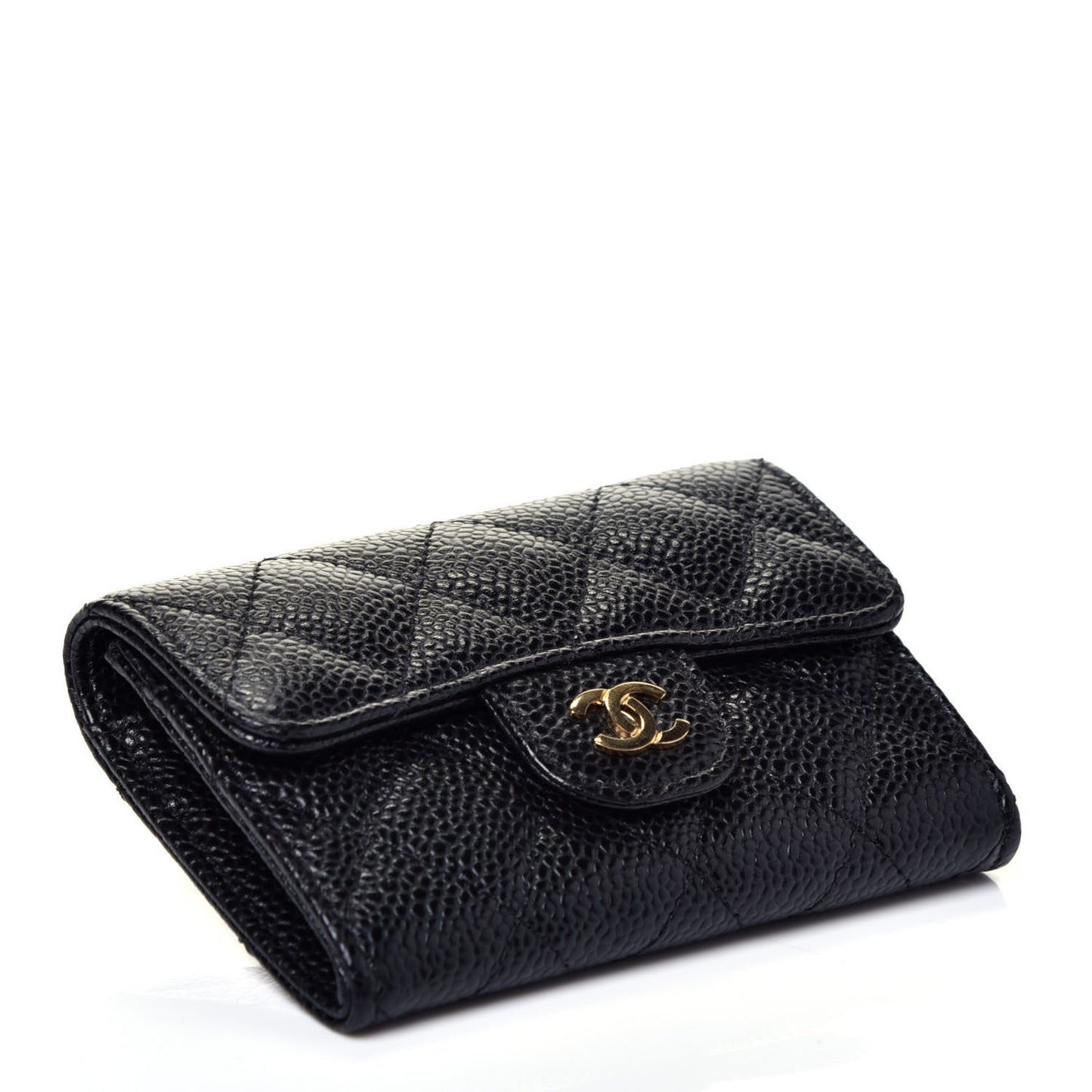 Caviar Quilted Flap Card Holder Black
