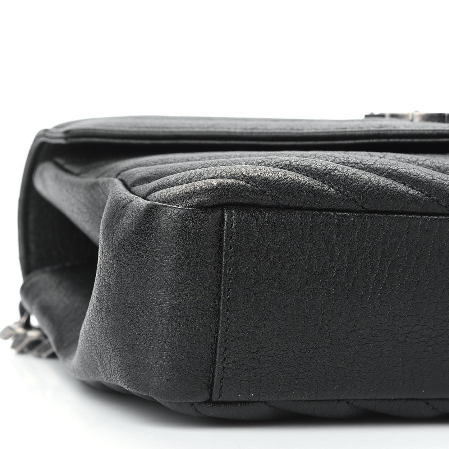 Sheepskin Matelasse Chevron Monogram Medium College Bag Black