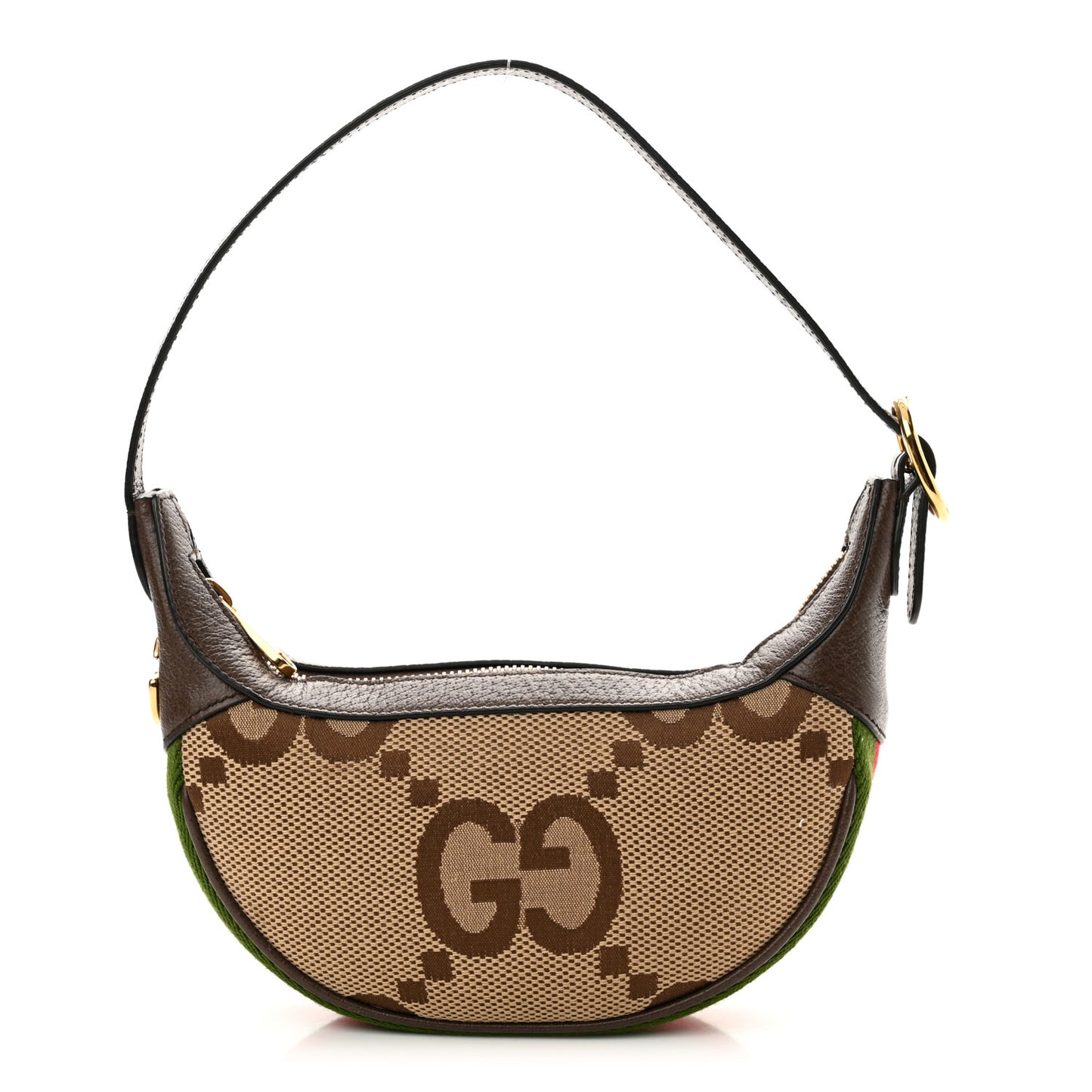 Monogram Jumbo GG Textured Dollar Calfskin Web Mini Ophidia Half Moon Hobo Camel Ebony New Acero