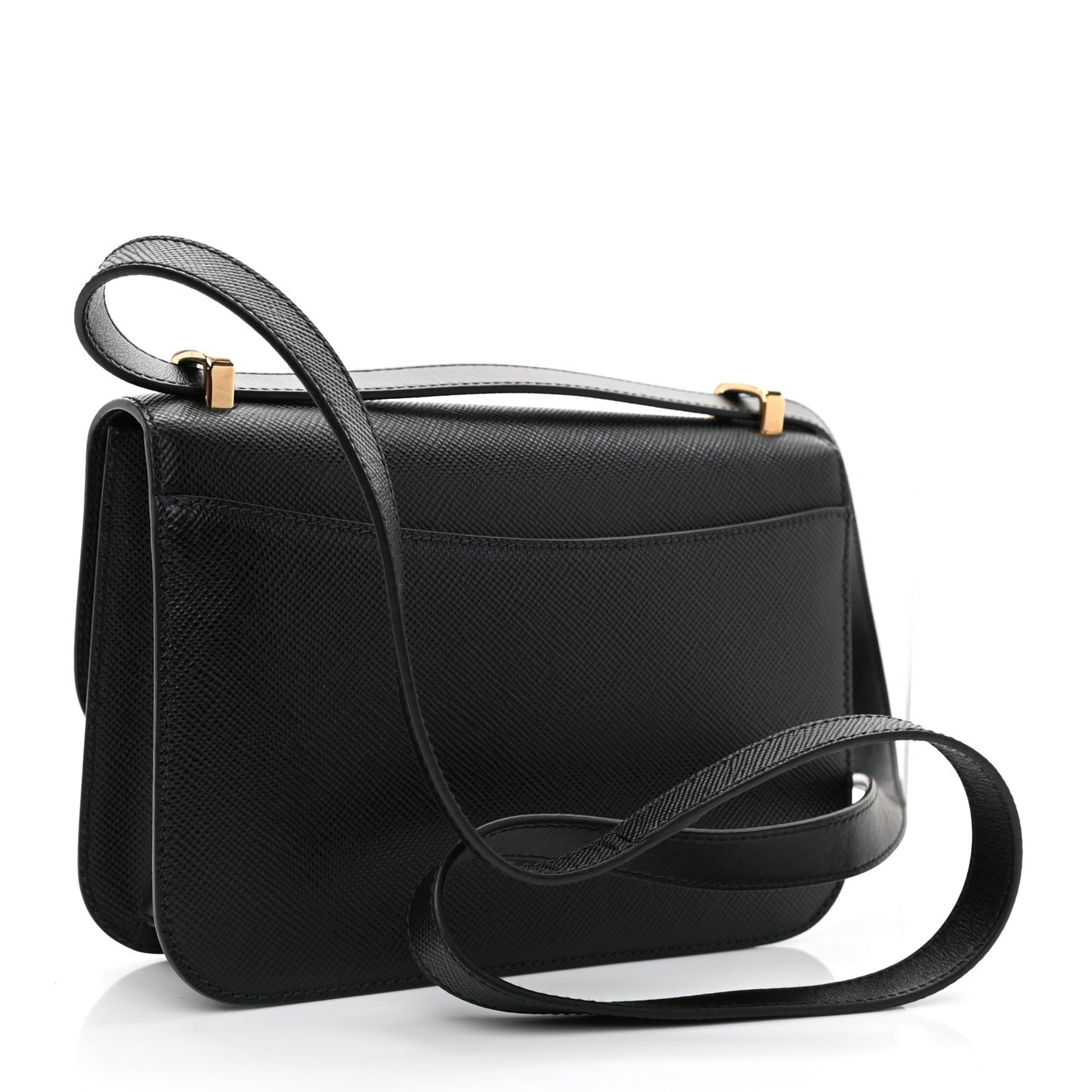 Saffiano Cuir Triangle Embleme Flap Shoulder Bag Black