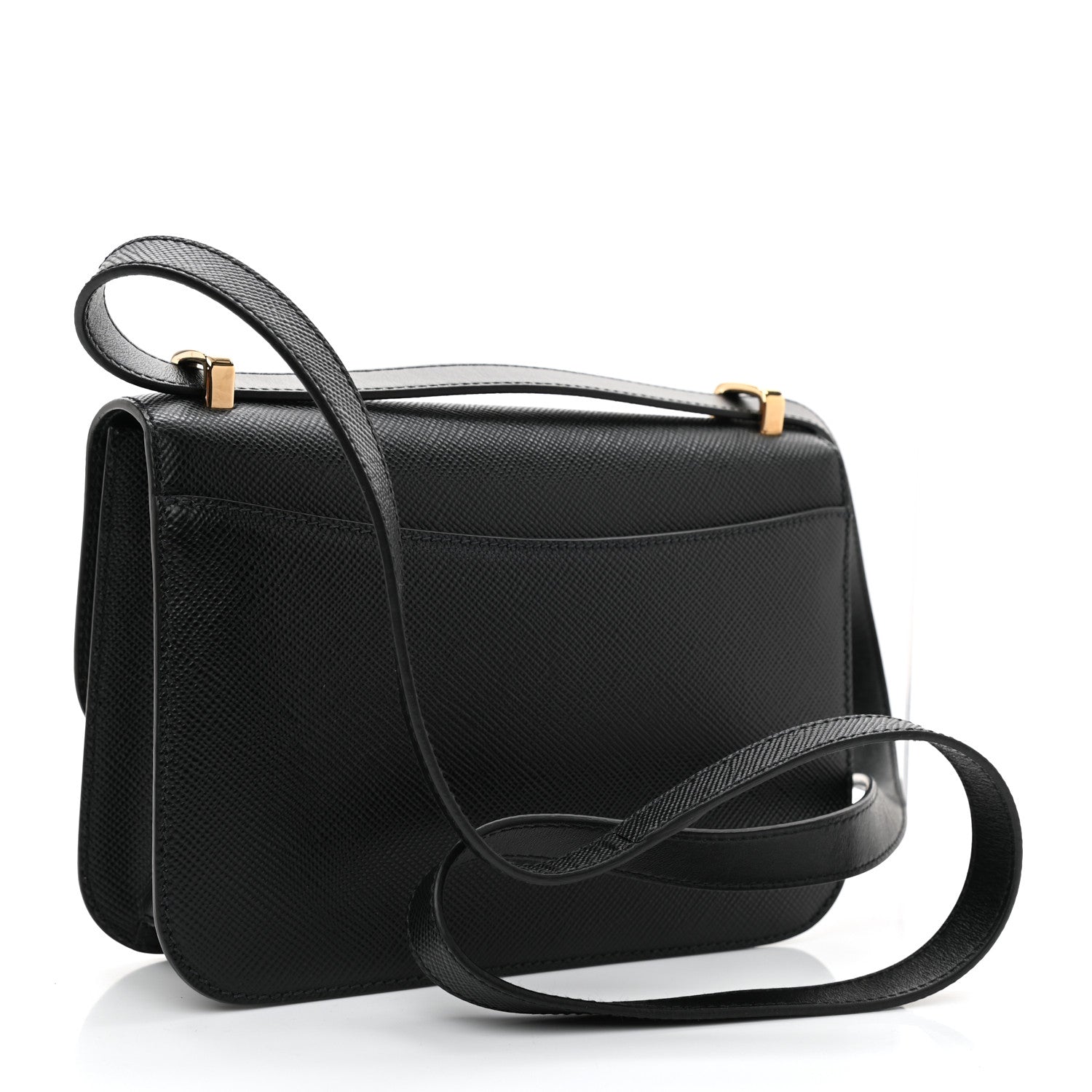Prada Saffiano Cuir Triangle Embleme Flap Shoulder Bag Black 3 of 7
